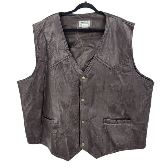 Duke Haband Mens Sz 4XL Western Brown Genuine Leather Patchwork Vest Cowboy - Picture 1 of 13